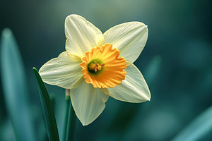 Golden yellow daffodil blossom, a Photo by Pavel_design