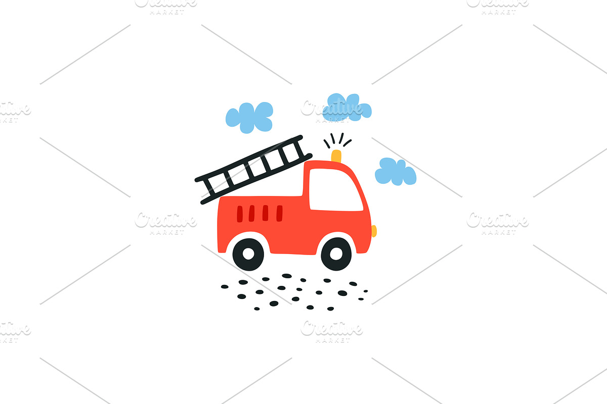 Childish fire truck doodle clipart, a Transportation Illustration by Nadzin