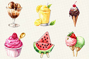 Watercolor Summer Ice Cream Clipart, an Illustration by OK Design (Thumbnail 2 of 5)