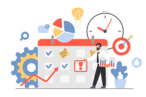 Project management tiny businessman, a Person Illustration by Lemberg Vector