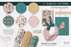 CUTE BIRDS & FLOWERS DIGITAL PAPER