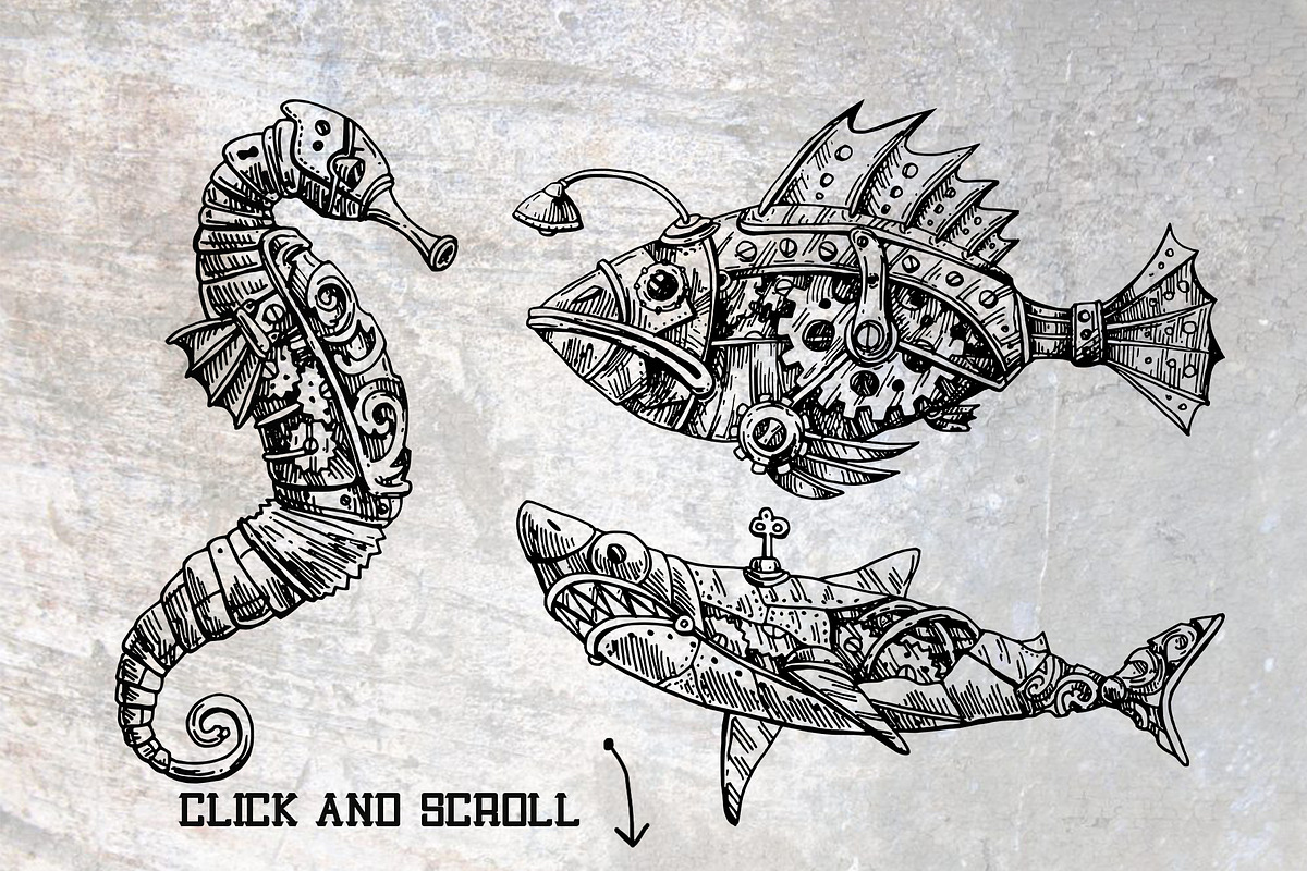 Steampunk illustrations 4. Fishes., an Animal Illustration by Steshnikova (Photo 2 of 4)