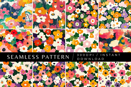 12 Petal Pop Seamless Patterns, a Pattern Graphic by Inknfolly