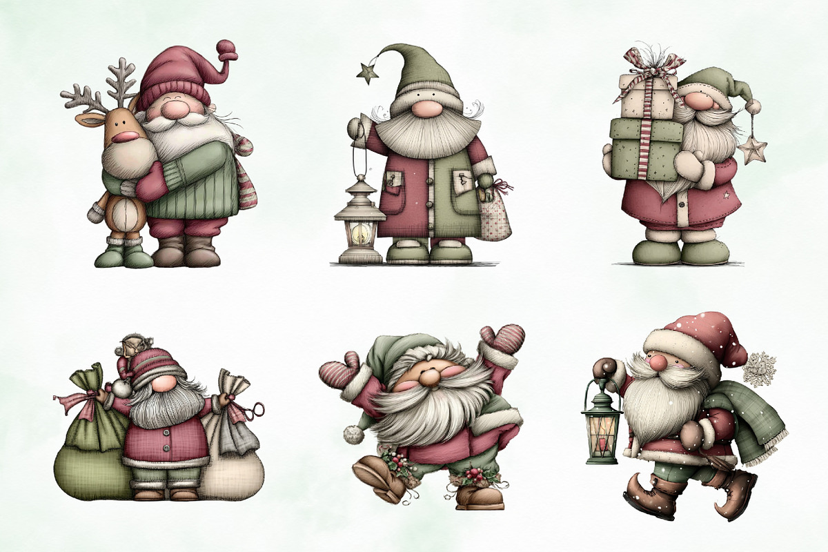 Whimsical Christmas Gnome Clipart, an Illustration by Creative Art (Photo 3 of 9)