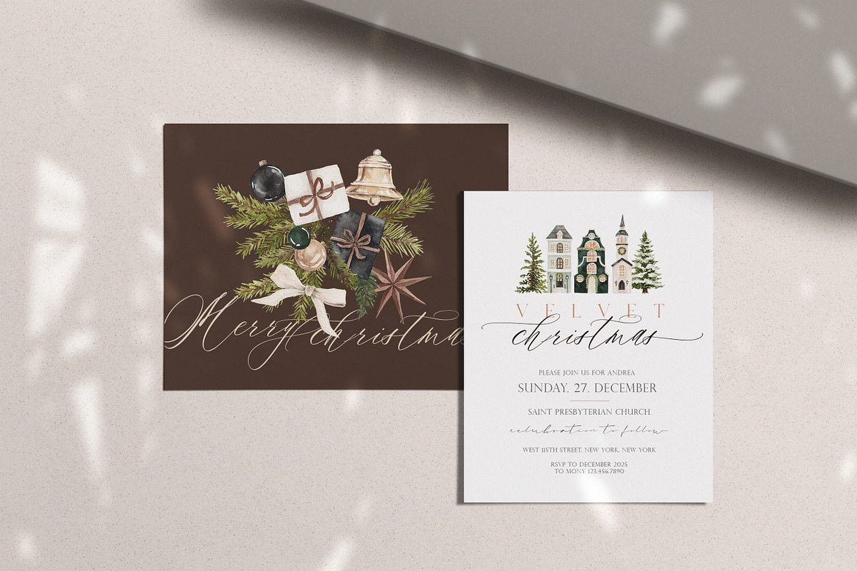 Watercolor Clipart-VELVET CHRISTMAS, a Decorative Illustration by Beigetime (Photo 10 of 17)