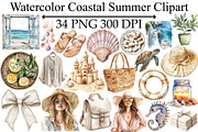 Watercolor Coastal Summer Clipart, an Illustration by Design Market (Thumbnail 1 of 5)