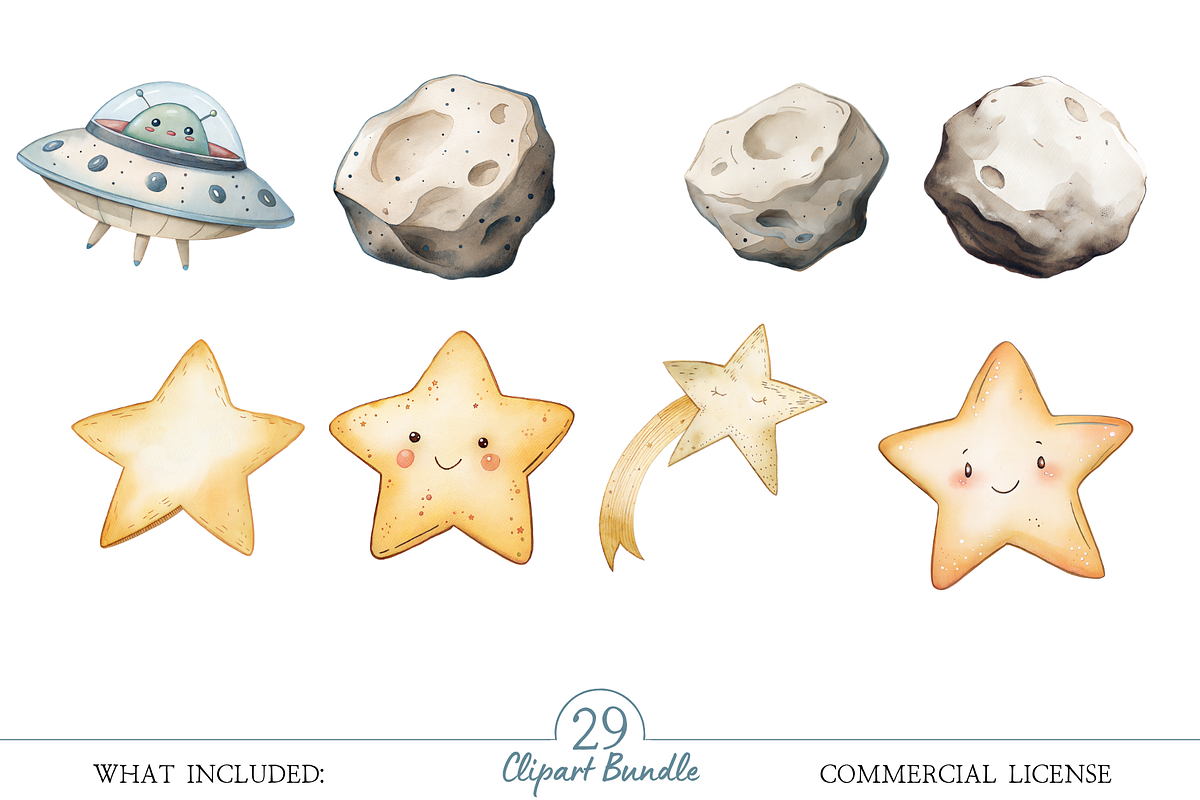 Outer Space Watercolor Clipart, an Illustration by MockupWizard (Photo 3 of 5)
