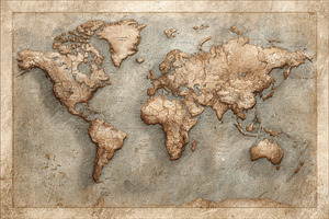 Antique World Map Vintage Style Geog, a Photo by Pixeness Studio