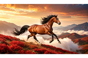 Powerful brown horse galloping over, a Nature Photo by Igor Tichonow