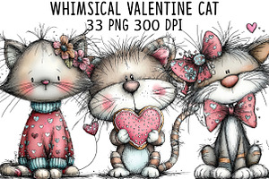 Whimsical Valentine Cat Clipart, a Graphic by CraftArtStudio
