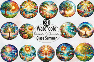 Round Stained Glass Summer  Sublima, an Illustration by SVGArt