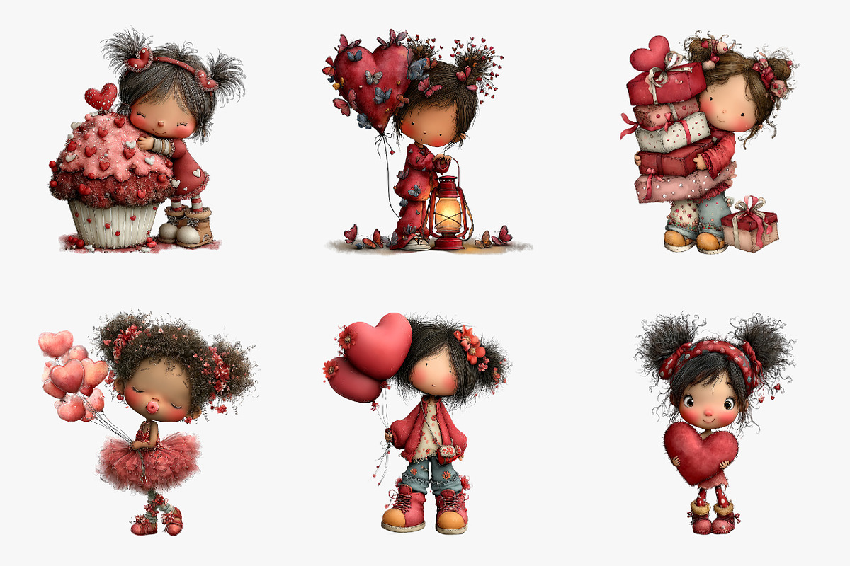 Whimsical Valentine Cute-girl Clipar, an Illustration by CreationArt (Photo 5 of 6)