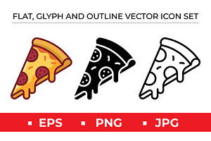 Pizza Slice Icon Set -3 Styles, an Outline Icon by Artonix