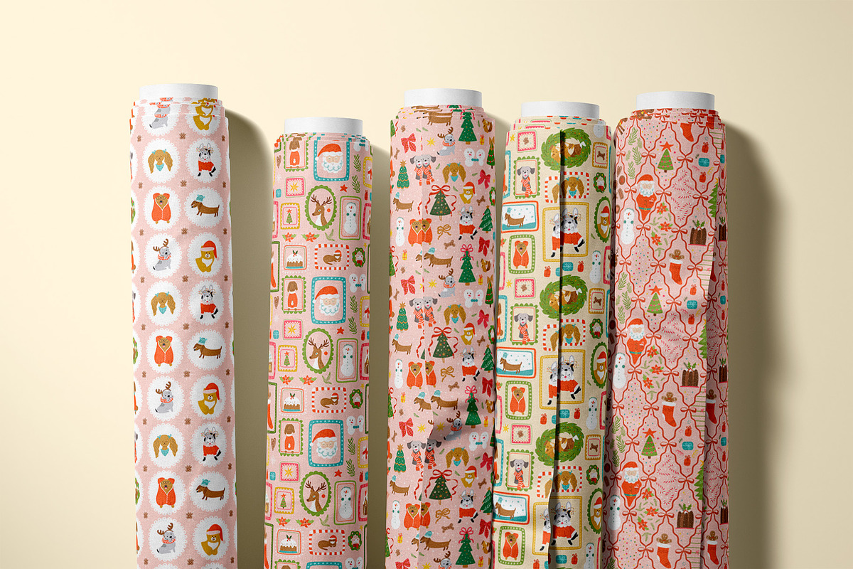 Pink Christmas dogs & bows, a Pattern Graphic by Tani Kuzminka (Photo 7 of 15)