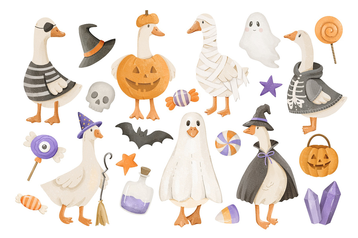 Watercolor Halloween Goose Clipart, an Animal Illustration by ArtGiftsStudio (Photo 2 of 5)