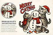 Merry Catmas Kittens and Snowman PNG, a Seasonal Illustration by Libby Wishes (Thumbnail 1 of 4)