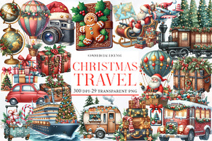Christmas Travel Watercolour Clipart, an Illustration by Designworld