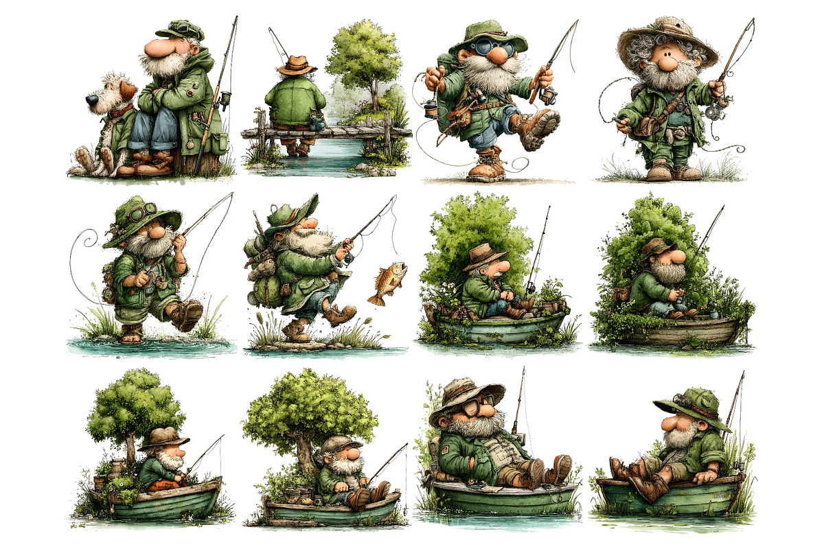 Fisherman Watercolor Clipart, a Person Illustration by Nicolle's Colorful Art (Photo 3 of 5)