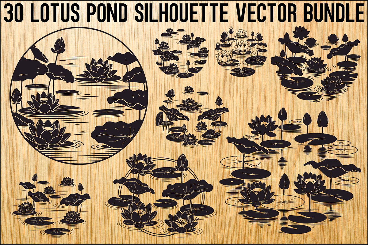 Lotus Pond Silhouette SVG Bundle, an Illustration by yasushie (Photo 1 of 31)