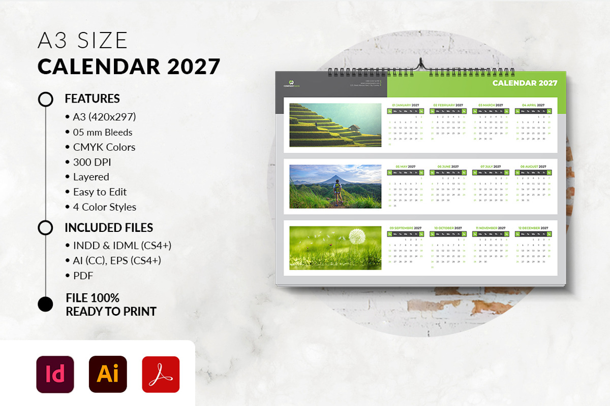 A3 Size Calendar 2027 Template, a Stationery Template by MstArtwork (Photo 2 of 5)