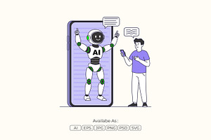 AI Chatbot Conversation Illustration, a Technology Illustration by Partikusi Design