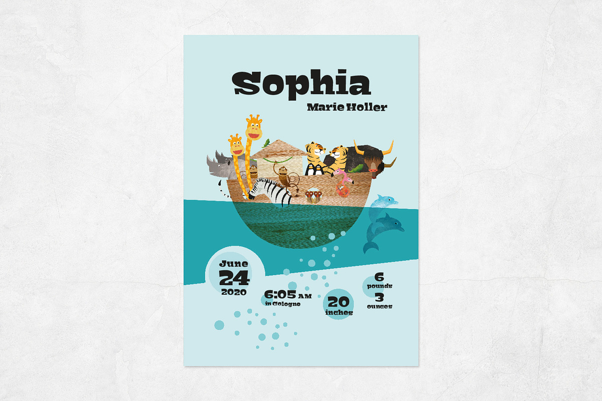 Noah – Birth Announcement Template, an Animal Illustration by Pia Kolle (Photo 2 of 4)
