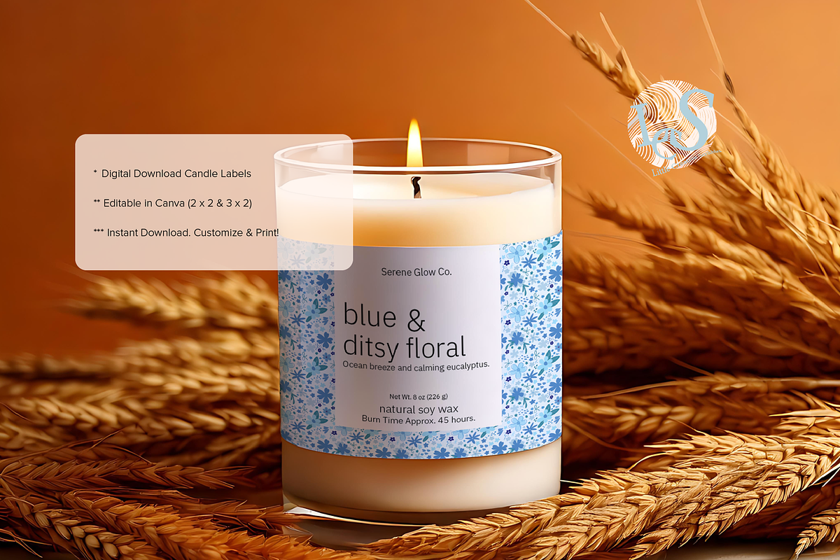 Blue Floral Candle Label Template, a Stationery Template by Little Creative Scribbles (Photo 4 of 5)