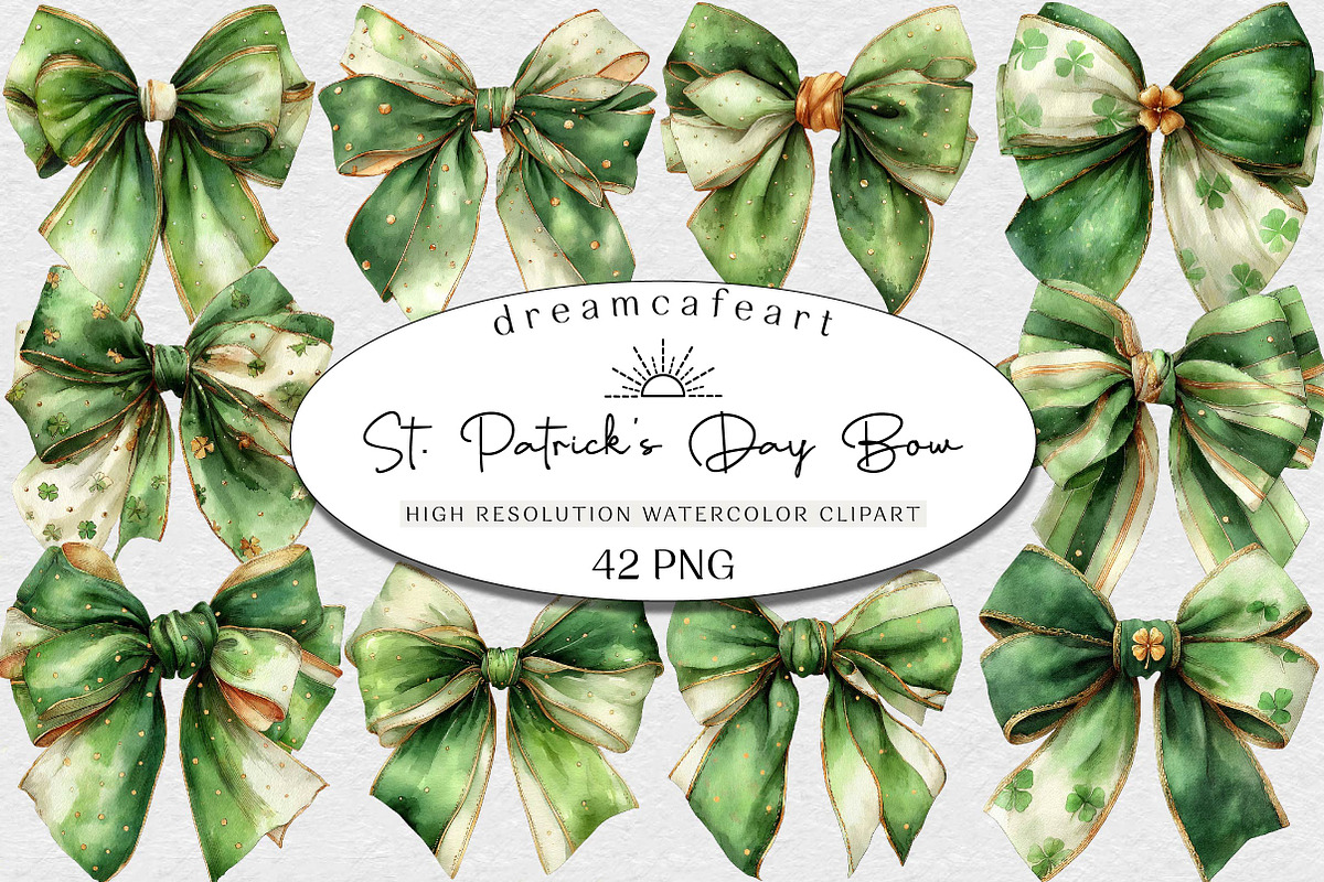 St. Patrick's Day Bow Clipart, an Illustration by DreamCafeArt (Photo 1 of 6)