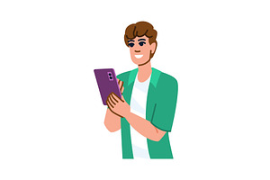 Smiling young man using smartphone, a Person Illustration by pikepicture