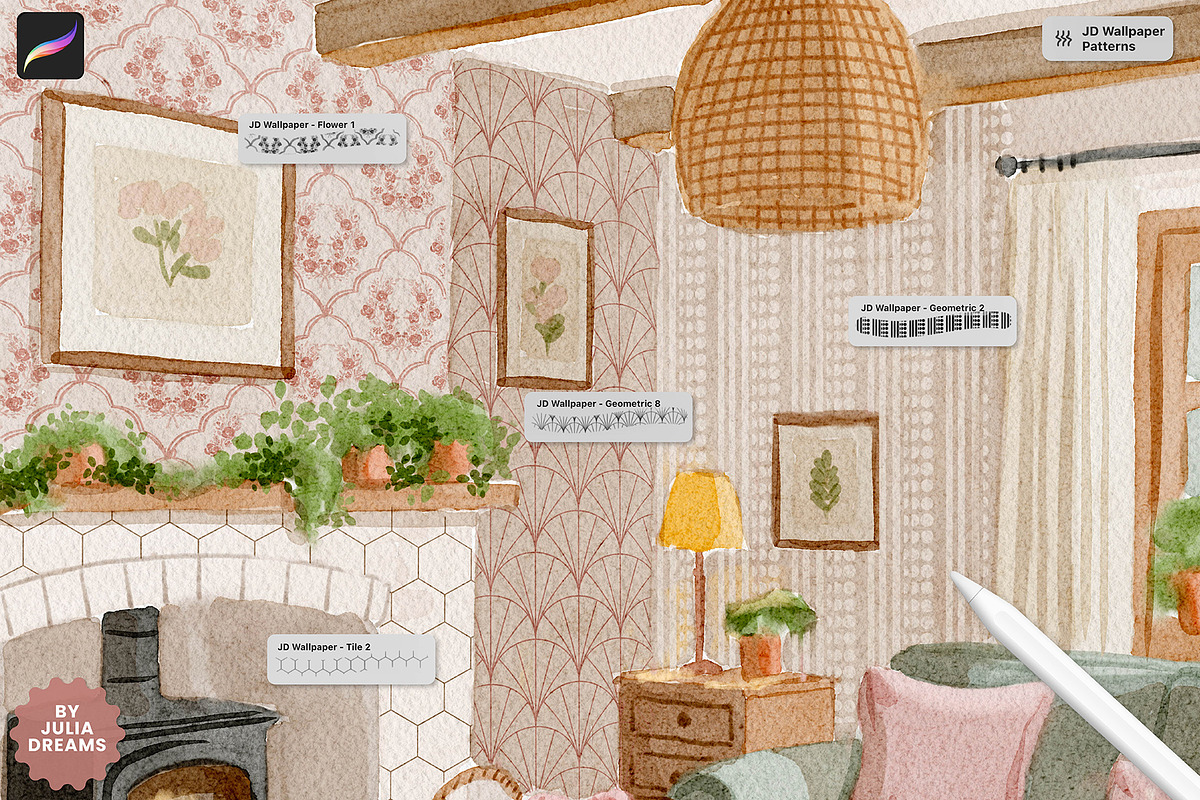 Wallpaper Pattern Procreate Brushes, a Brush Add-On by Julia Dreams (Photo 7 of 8)