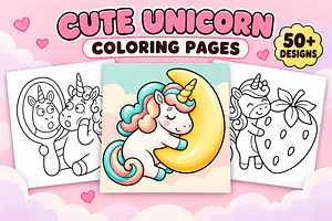 Cute Unicorn Coloring Pages Vol. 2, a Seasonal Illustration by Inkivelle Studio