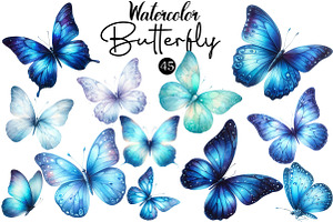 Watercolor Blue Butterfly Clipart, an Illustration by DreamCafeArt