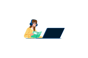 Young woman studying online using, an Education Illustration by pikepicture