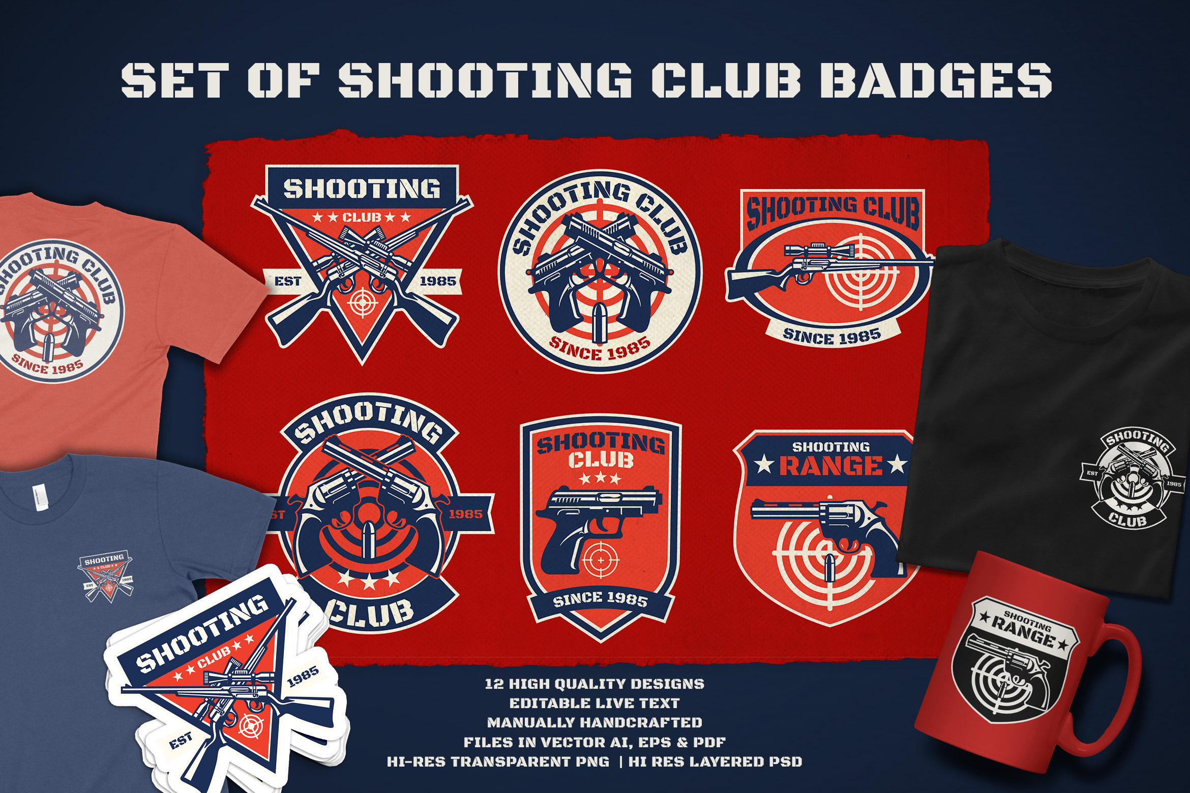 Vector Set Of Shooting Club Badges by BazzierGraphik  Creative Market