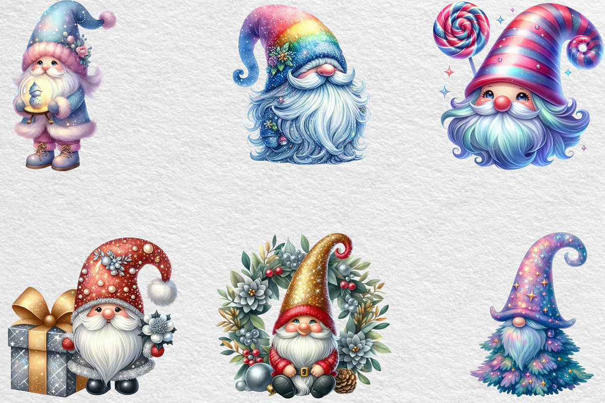 Lridescent Christmas Gnome Clipart, an Illustration by Black Bird Studio (Photo 3 of 6)