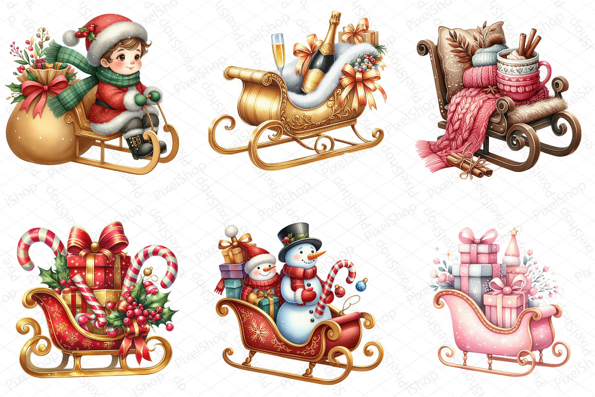 Christmas Sleigh Sublimation Clipart, an Illustration by DreamPrint404 (Photo 4 of 5)