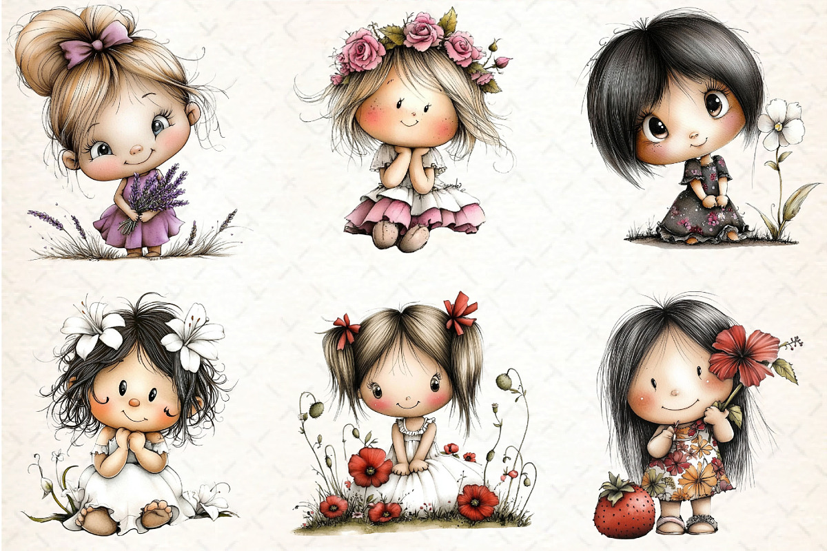 Flowers and Girls Clipart Bundle, an Illustration by DreamCafeArt (Photo 7 of 8)