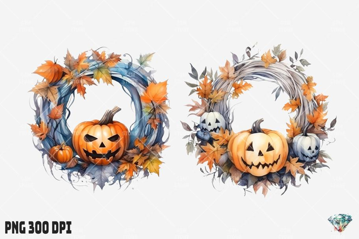 Halloween Pumpkin Wreath, an Illustration by Gemstone (Photo 11 of 12)