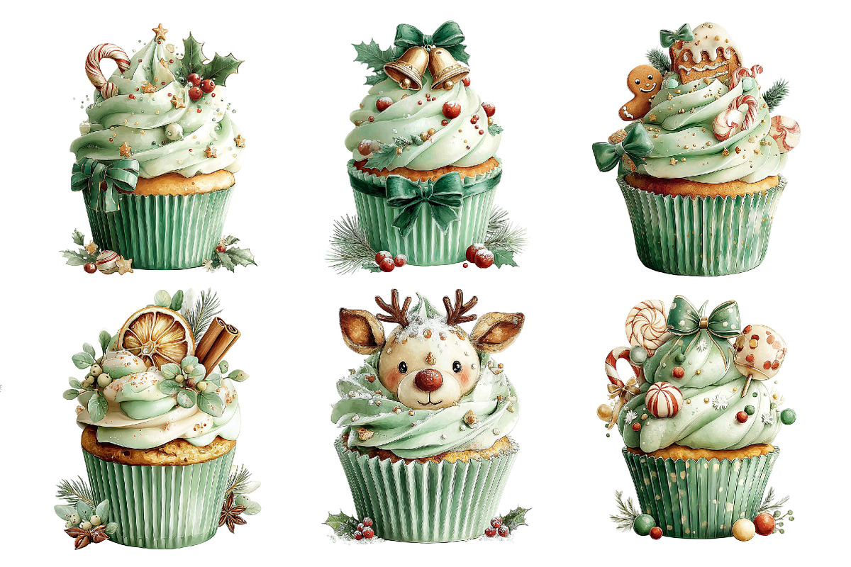 Whimsical Christmas Cupcake Clipart, a Food Illustration by Creative Art (Photo 2 of 6)