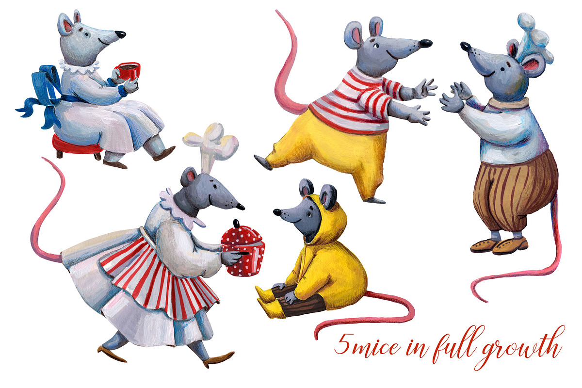 Mice Chefs - Gouache Clipart Set, an Animal Illustration by Mashamashastu (Photo 3 of 10)