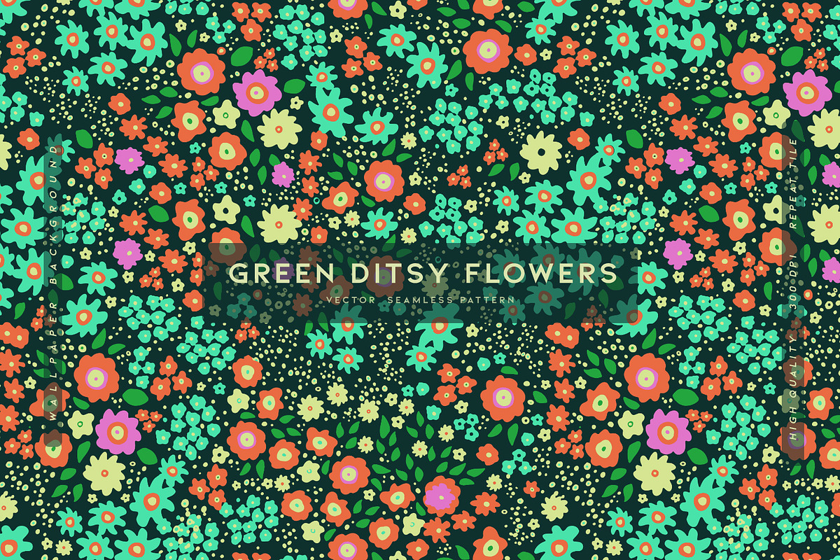 Green Ditsy Flowers, a Pattern Graphic by MalyskaStudio (Photo 1 of 9)