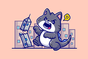 Cute Angry Cat Dino Destroy Building, an Animal Illustration by Catalyst Labs (Thumbnail 2 of 3)
