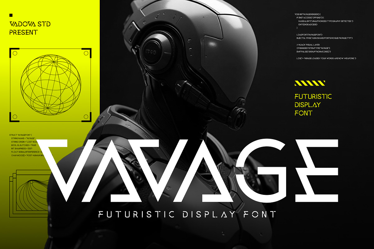 Vavage – Futuristic Display Font, a Sans Serif Font by Vadovastd (Photo 1 of 7)