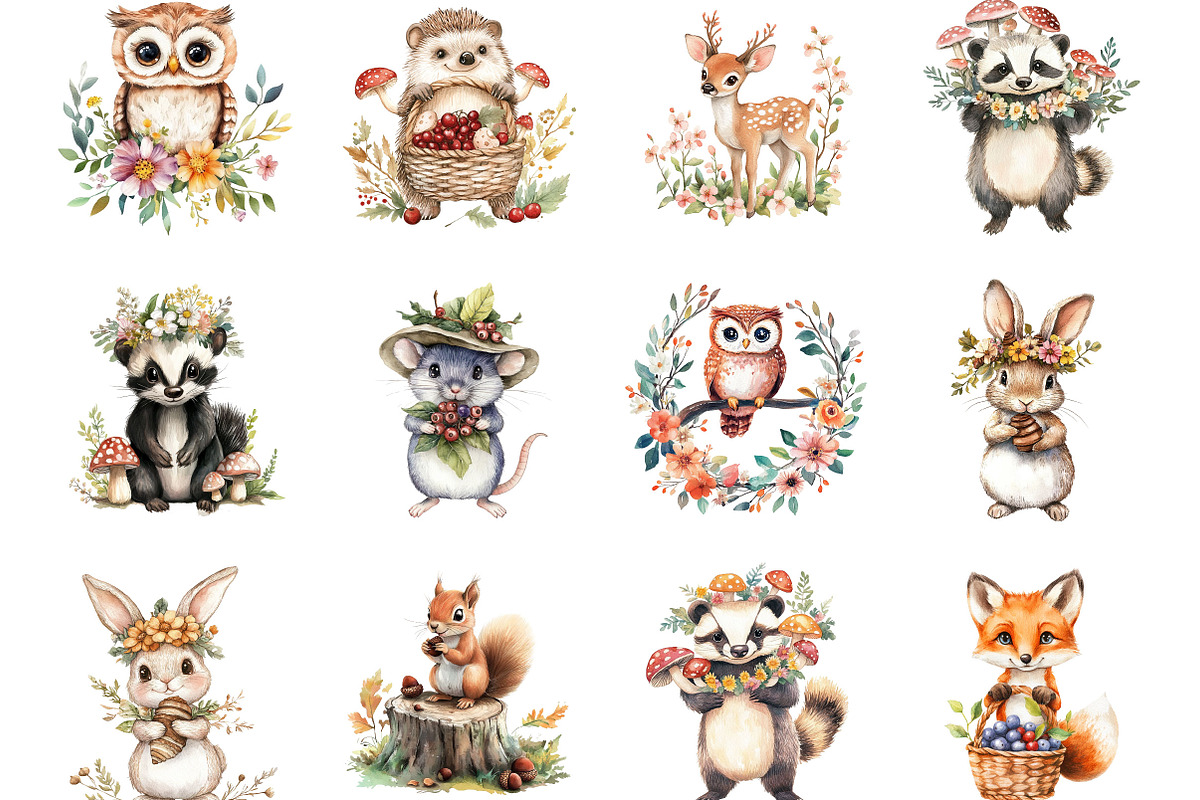 Little Woodland Friends Clipart, a Seasonal Illustration by Designking (Photo 2 of 5)