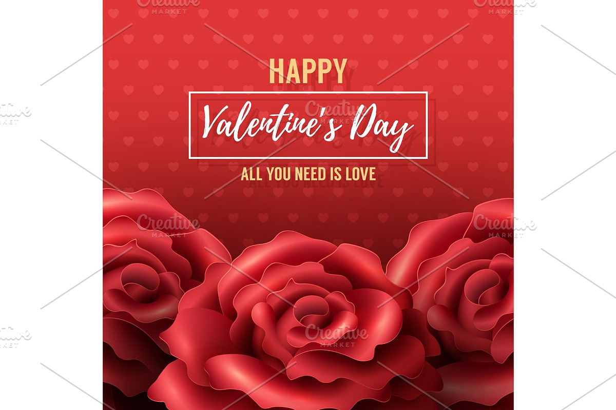 Valentines Day Background with red roses, a Card Template by Lianella's ...