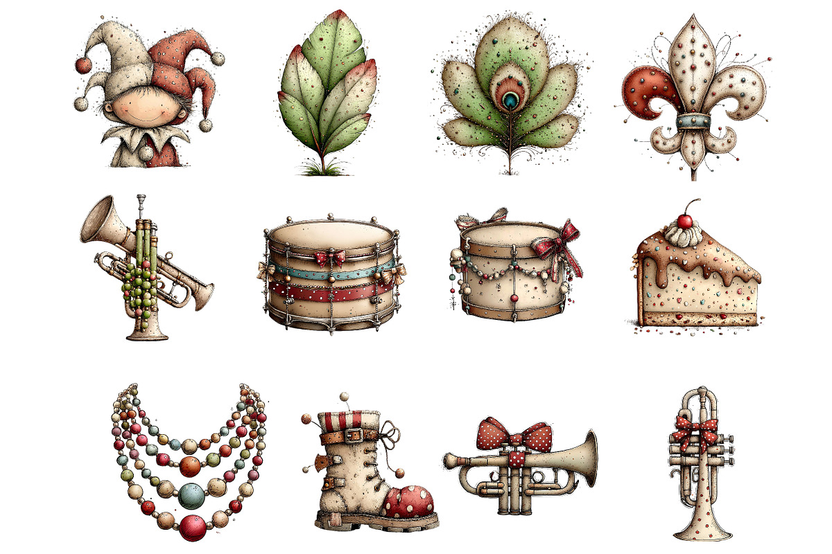Watercolor Mardi Grass Clipart, an Illustration by DreamArtGraphic (Photo 4 of 4)
