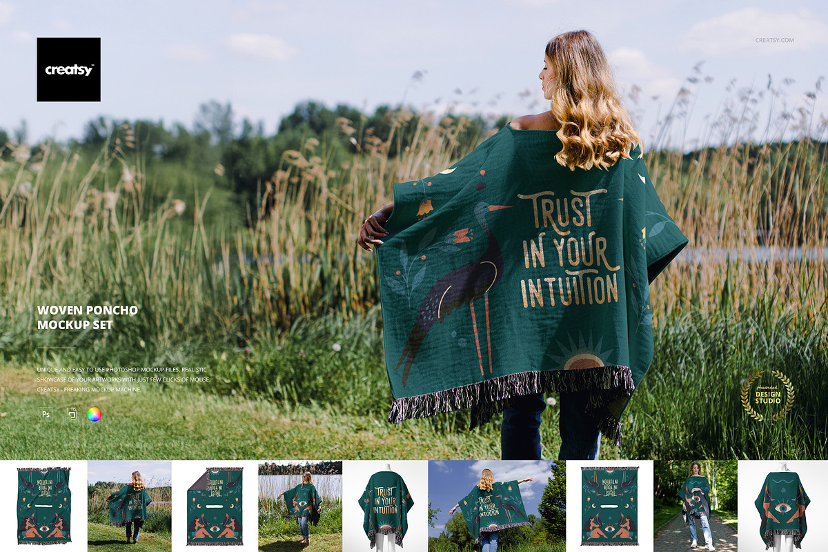 Woven Poncho Mockup Set, a Hoody Mockup by creatsy5 (Photo 1 of 10)