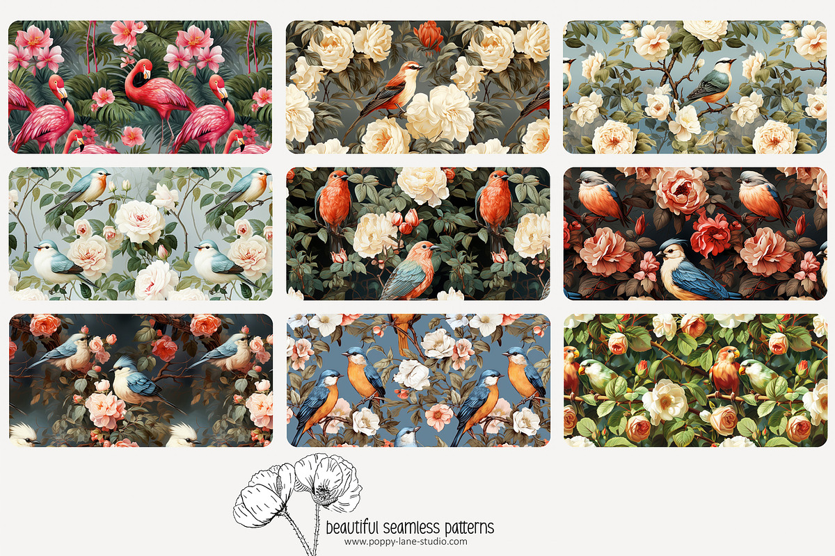 80 vintage birds seamless pattern, a Pattern Graphic by Poppy Lane Studio (Photo 9 of 11)