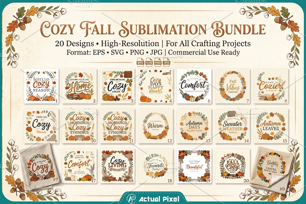 Cozy Fall Sublimation Quotes Bundle, a Seasonal Illustration by Actual Pixel (Photo 1 of 20)