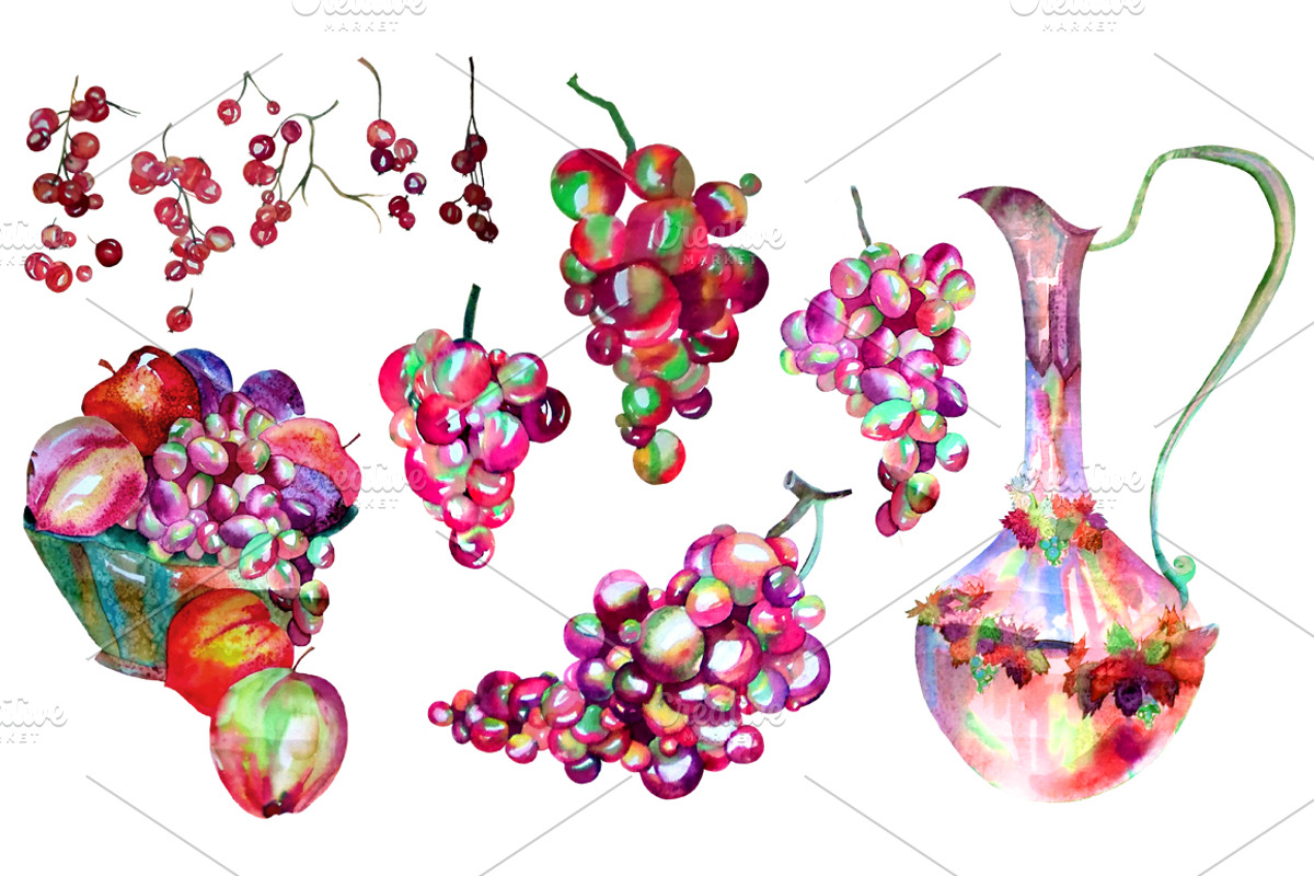 Watercolor grape set + Bonus 4 BG., a Decorative Illustration by redstudio (Photo 3 of 11)